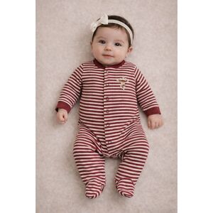Bates College Baby Red White Long Sleeve Footed Sleeper Pajamas, Size 0-3 Months